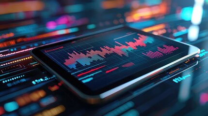 Digital Tablet Displaying Colorful Data Visualization on Screen
