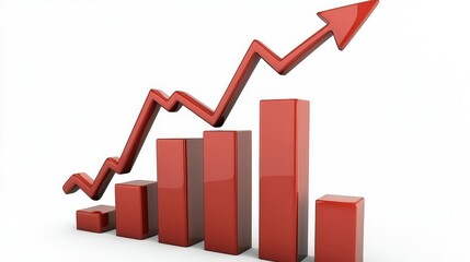 Red Bar Graph with Arrow Indicating Growth and Progress in Business