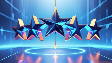 Futuristic 3D glowing stars with neon lighting