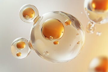 Processed collage of golden yellow oil bubbles texture. Background for banner, backdrop or texture for 3D mapping