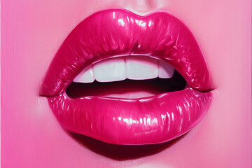 Obraz premium Woman's lips are painted in a bright pink color