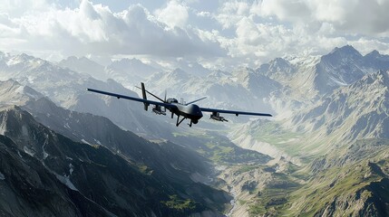 Fototapeta premium Drone Flying Over Majestic Mountain Landscape with Blue Sky
