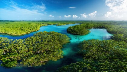 Fototapeta premium Tropical Mangroves and Blue Lagoons: A Stunning Tribute to Wetland Biodiversity
