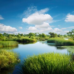 Lush Green Wetlands: A Scenic Haven of Wildlife and Natural Beauty