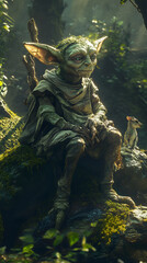 Fototapeta premium Enchanted Woodland Goblin: Mischief in Moss-Covered Mysteries