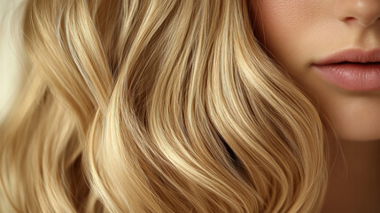 Fototapeta premium Soft brown hair texture closeup. Trendy color of the 2025 year. view of nice-looking attractive lovely gorgeous cheerful well-groomed brown-haired girl wind blowing silk