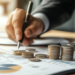 Analyzing financial data with coins and graphs.