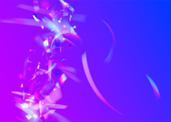Party Ribbon. Disco Burst. Laser Holographic Explosion. Abstract Paper. Pink Art Glitter. Neon Background. Surprise Tinsel. Light Element. Blue Party Ribbon