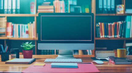 blank computer screen in office