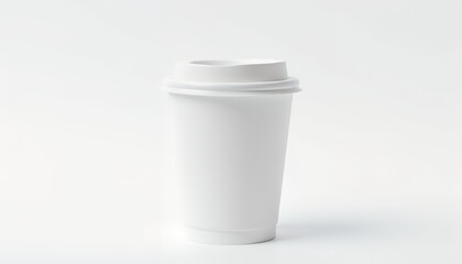 A Single White Disposable Coffee Cup on a Plain White Background  Perfect for Mockups and Branding Designs