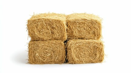 Realistic stack of hay on an isolated white background, agricultural minimalistic design, clean sharp texture,