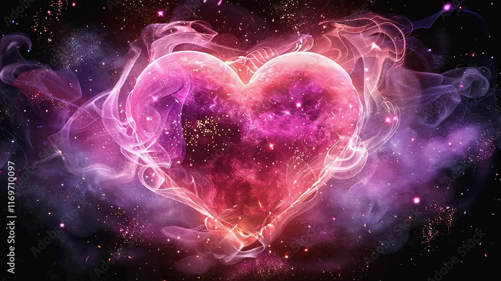 Fototapete this colorful heart design surrounded by soft cosmic elements, creating a romantic atmosphere.