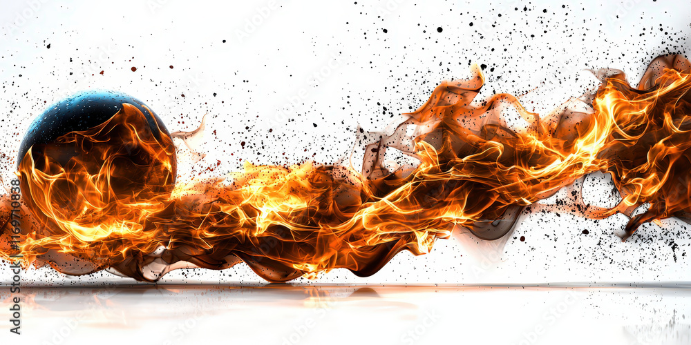Poster dynamic fire swirl with glowing sphere, creating intense visual impact