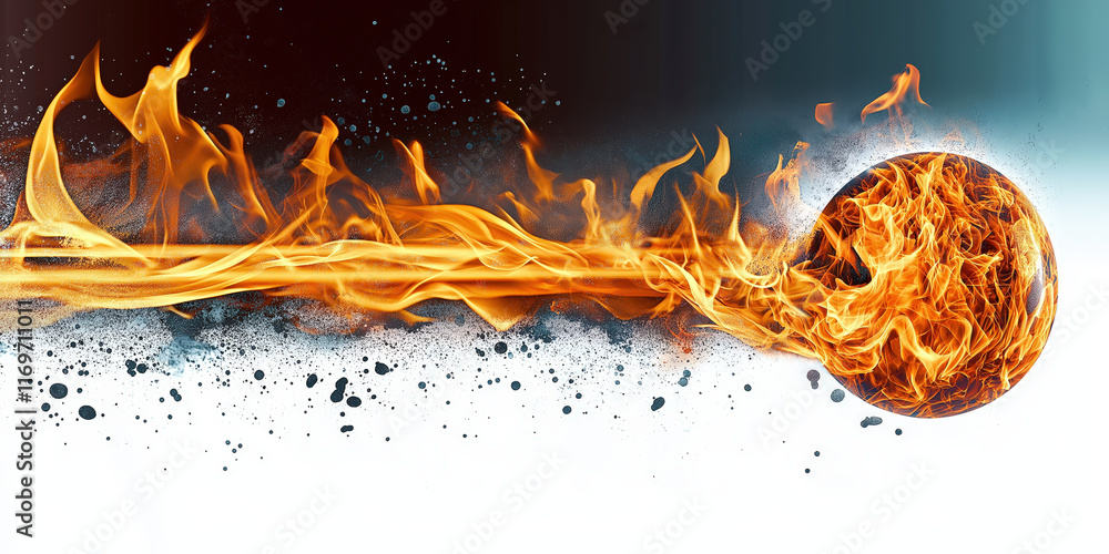 Poster fiery ball of flames moves dynamically through air, creating intense visual impact