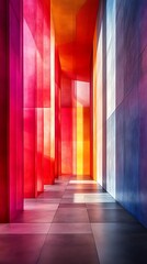 Abstract colorful hallway with vibrant light.