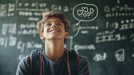 Teenage Boy Daydreaming of Love Amidst Math Equations. generative ai