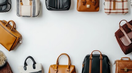 Winter bag sale banner template showcasing stylish travel bags on a white background