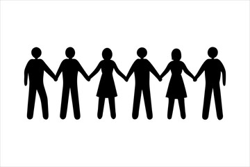 Silhouettes of people holding hands in unity.