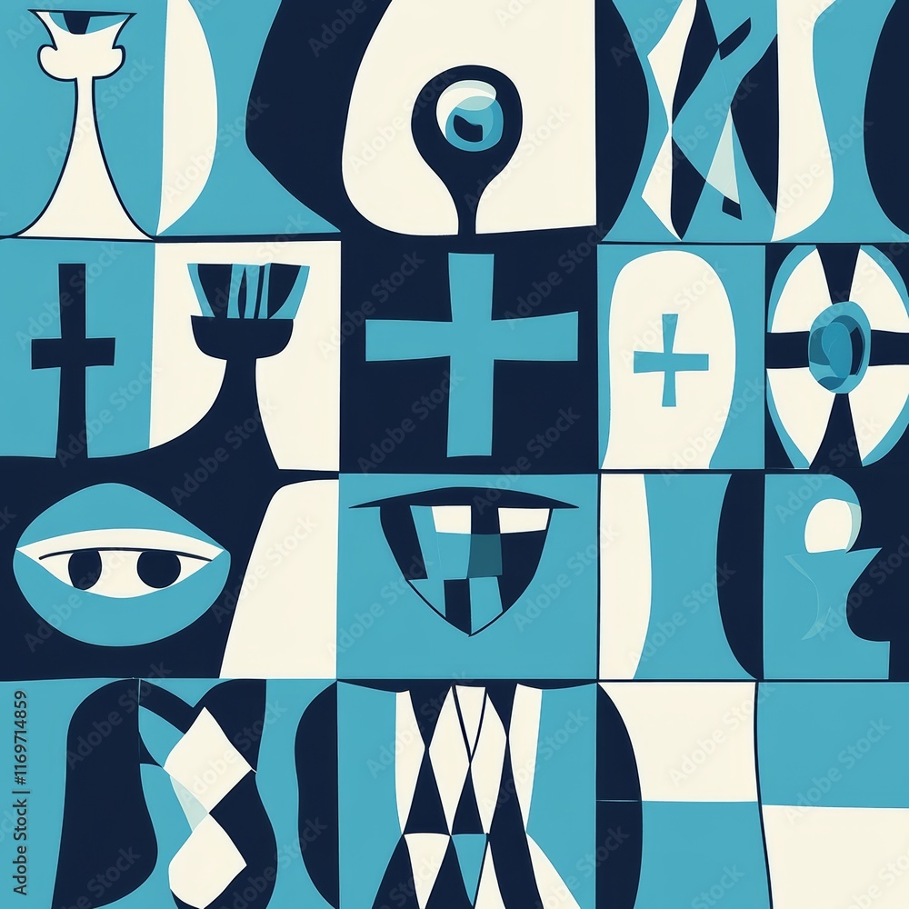 Poster design that combines chess and geometric motifs in an abstract manner.
