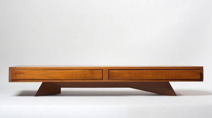 Low wooden media console, studio shot, minimalist background, home decor.