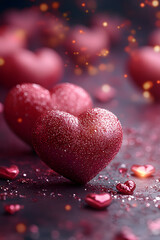 Glittering Red Hearts Glowing
