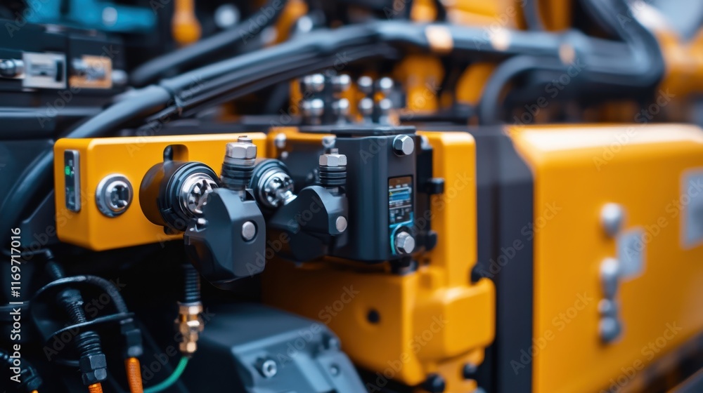 Poster a detailed closeup of modern machinery with integrated smart technology showcasing gear adjustments 