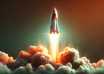 Fototapeta premium Rocket ship launch, Generative AI Illustration