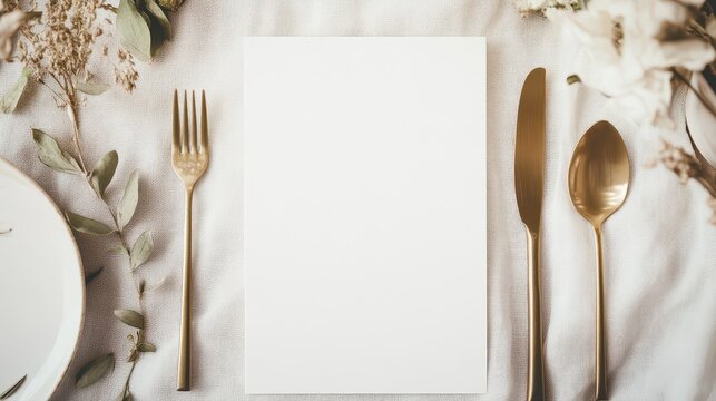 A blank menu card mockup designed for wedding invitations or special events, showcasing a clean and elegant template ideal for customization.