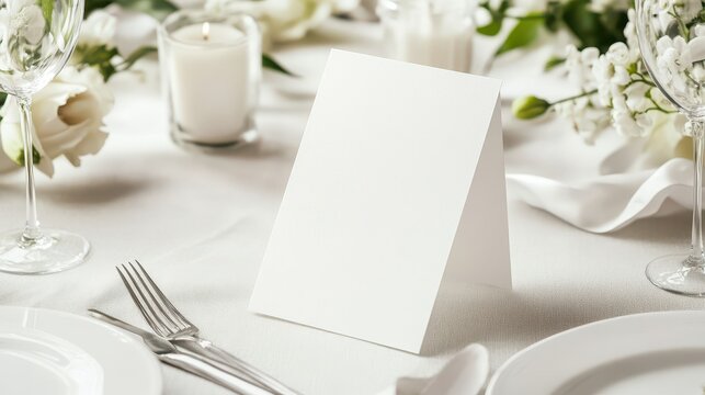 A blank menu card mockup designed for wedding invitations or special events, showcasing a clean and elegant template ideal for customization.