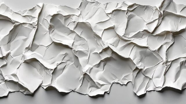 Crumpled white paper texture showing irregular folds and creases for artistic or design use