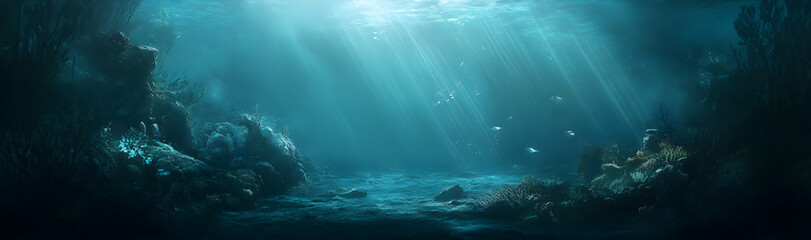 Tranquil underwater scene with light rays filtering through the ocean depths, creating a serene wallpaper effect