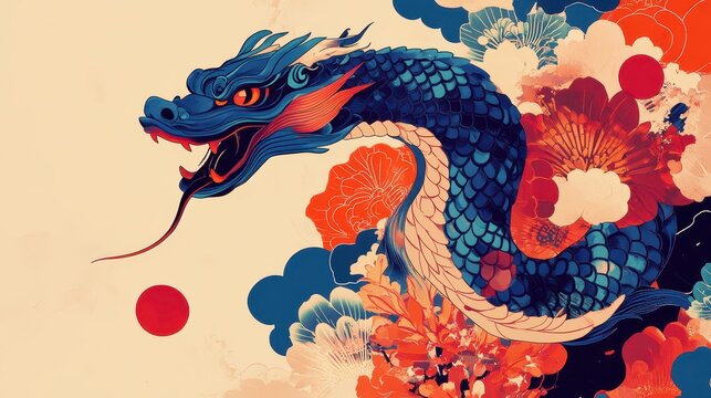 A Chinese New Year 2025 poster design template featuring the Year of the Snake, showcasing traditional motifs and vibrant colors to celebrate the upcoming lunar year.