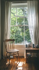 Obraz premium Serene Interior of a Cozy Room with Natural Light and Window View