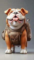 Naklejka premium Travel-loving cartoon 3D bulldog with a backpack, ready for adventure