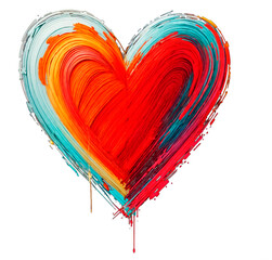 Illustration of a heart painted in warm colors on a transparent background. Valentine's Day