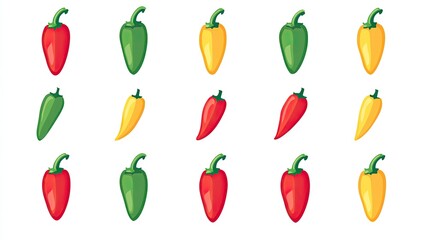 Colorful collection of various jalapeno peppers.