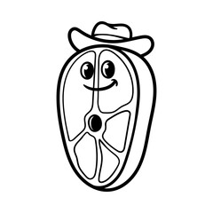 fun meat cartoon with cowboy hat isolated drawing line art style sketch classic vintage design illustration