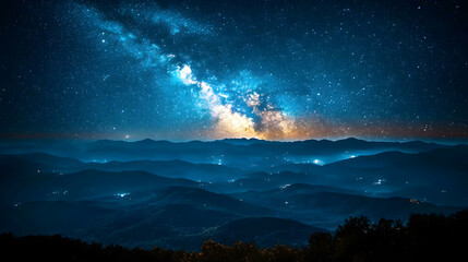 Fototapeta premium Milky Way galaxy over a mountain range at night.