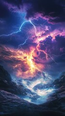 Stunning Thunderstorm Over Ocean at Twilight with Vibrant Colors