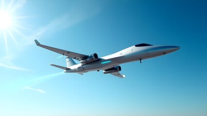 Fototapeta premium A conceptual image of futuristic batteries powering an electric airplane