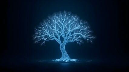 A digital tree with glowing, circuit-like branches growing in the void