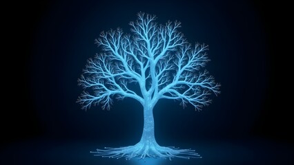 A digital tree with glowing, circuit-like branches growing in the void