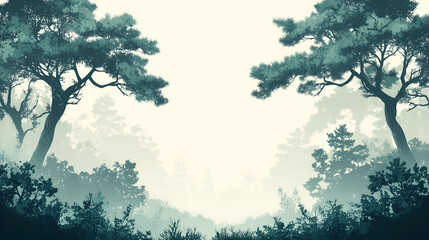 Fototapeta premium illustration of trees in shades of green, set against a white background