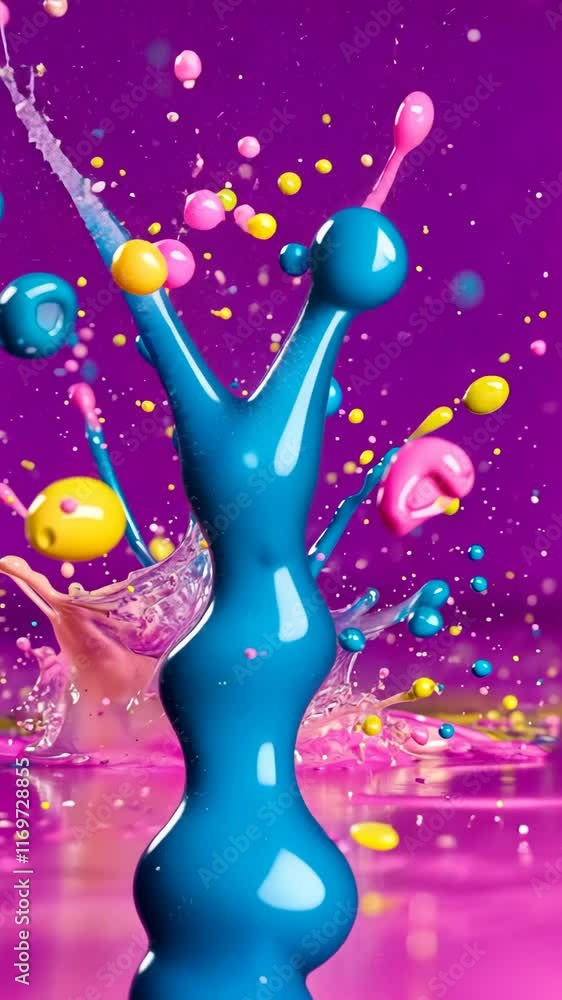 Poster vibrant splashes of paint create dynamic patterns against a purple background during a creative art 