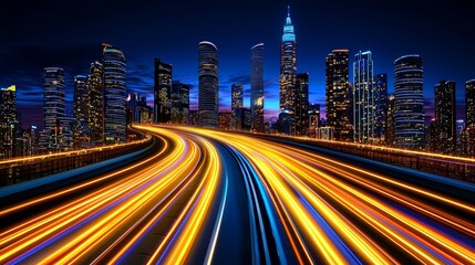 Fototapeta premium Dynamic City Lights and Speeding Traffic in a Nighttime Urban Landscape