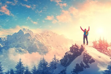 couple in winter mountains