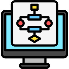 Algorithm lineal flat color icon, use for UI, UX, app and web development, digital or print. for digital industry, education, technology.