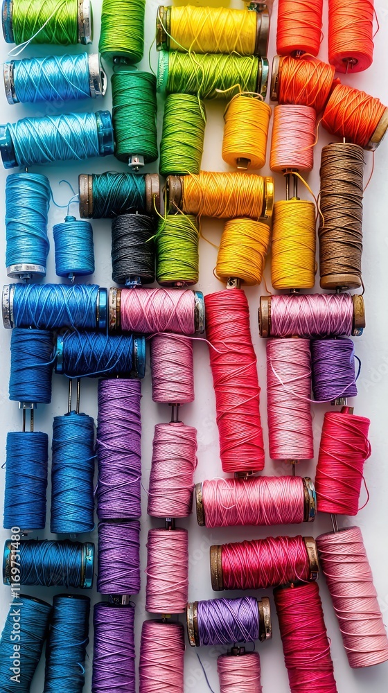 Poster colorful spools of thread arranged in beautiful pattern design