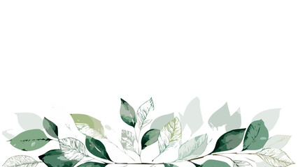 Watercolor had drawn  leaves, simple soft background design, blank wallpaper vector illustration.Seamless herbal composition for wedding or greeting card. Spring Border with leaves eucalyptus.