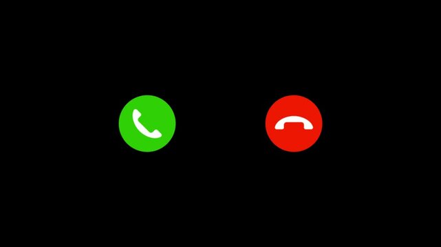 accept call or decline call icon animation
phone call icons ui 4k animation on black background 
red or green phone call icon animation
accept or reject call UI animation